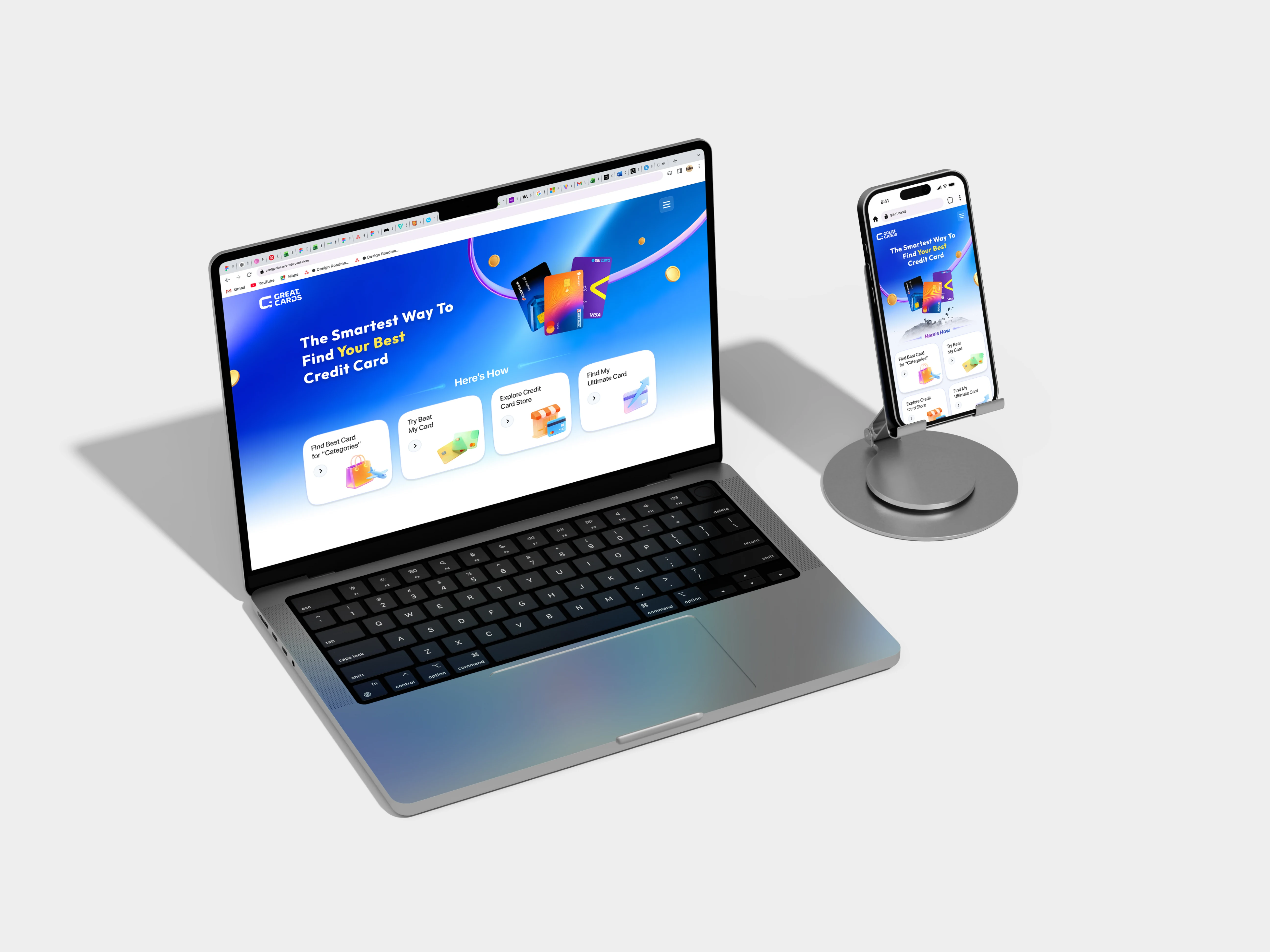 Great.cards running on a laptop and a phone
