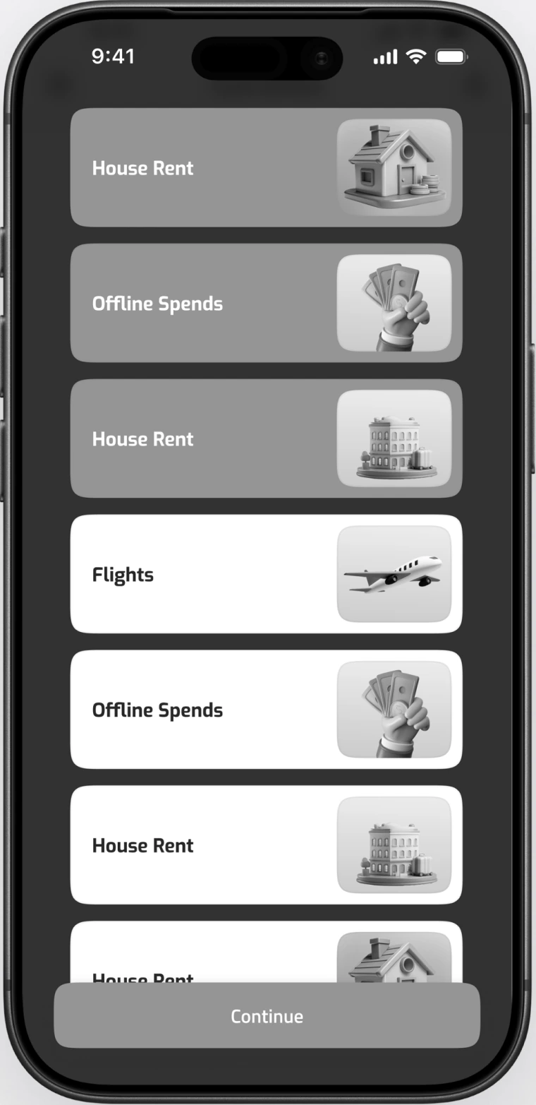 Selection type two, dark scrolling list