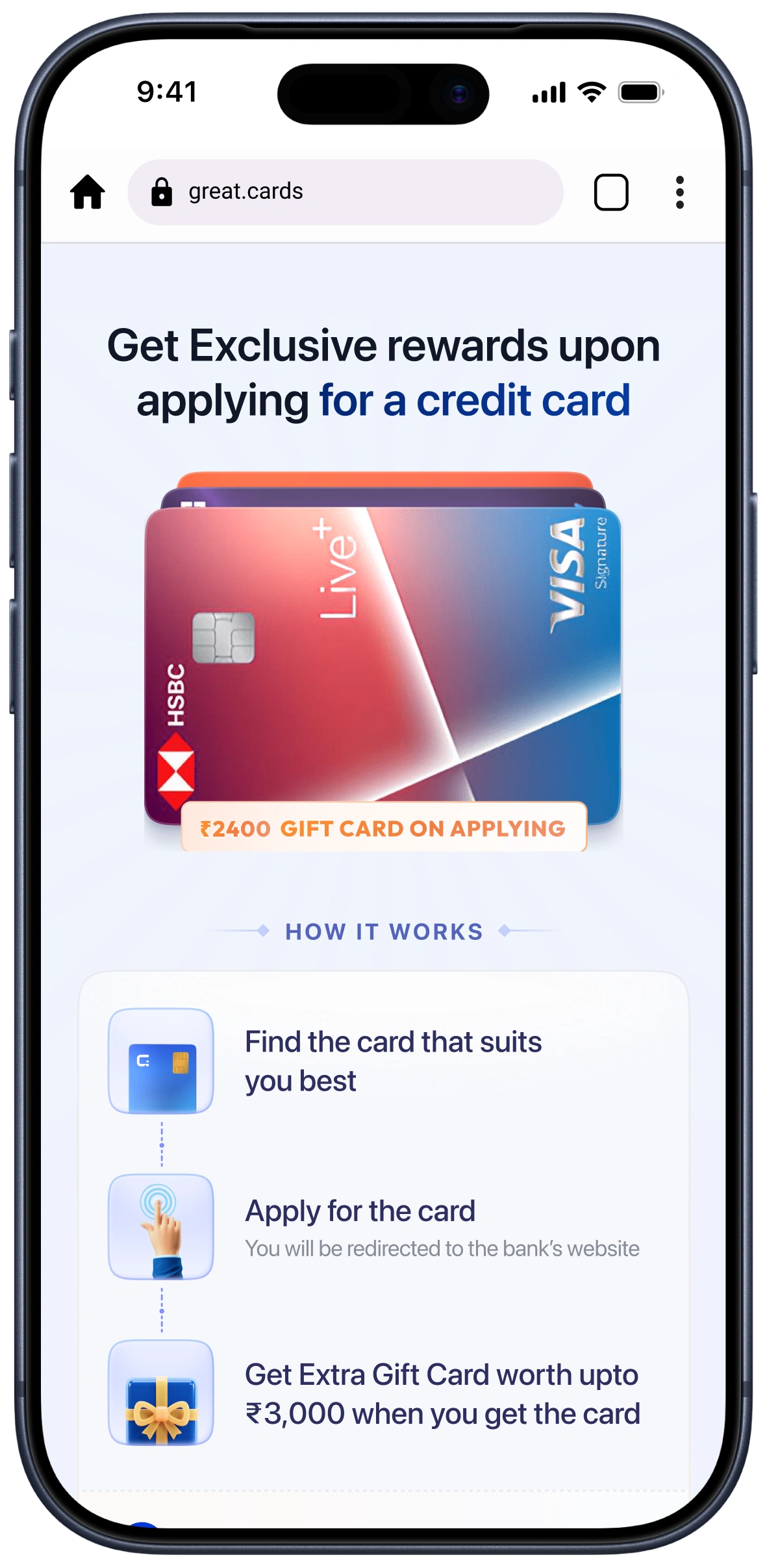 Get exclusive rewards on applying screen